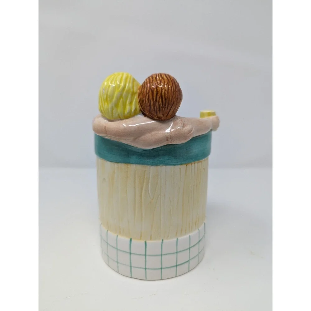Vintage 1997 Ceramic Hot Tub Planter Hotter Tub‎ Cutlery Utensil Holder Couple